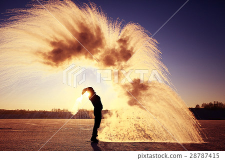 frost effect hot water freezes man pours boiling water frost effect hot water freezes man pours boiling water 28787415