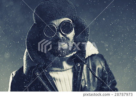 brutal portrait of a bearded man winter snow goggles brutal portrait of a bearded man winter snow goggles 28787973