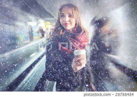 girl morning coffee on the subway winter 28788484