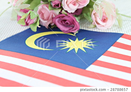 Malaysia flag and flower on tablecloth 28788657