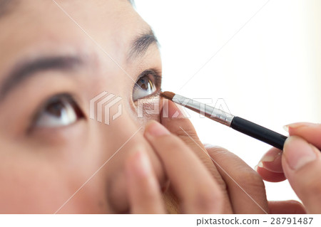 eye makeup with brush on pretty woman face eye makeup with brush on pretty woman face 28791487
