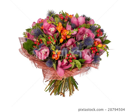 Bouquet of flowers top view on white background 28794504