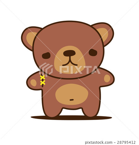 Sad kawaii teddy bear with sewn paw. Sad kawaii teddy bear with sewn paw. 28795412