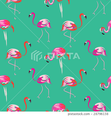 Hand drawn pink flamingo bird mint seamless Hand drawn pink flamingo bird mint seamless 28796138