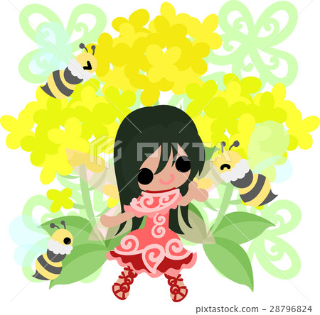 Cute fairies and beautiful rape flowers and three bees 28796824