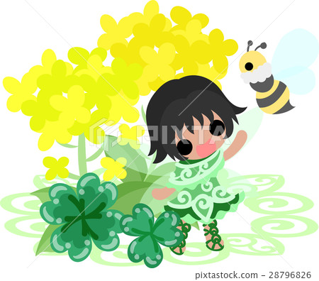 Cute fairies and beautiful rape flowers and bees and clovers 28796826
