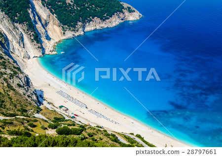 Aerial View of beautiful Myrtos Bay and Beach on Aerial View of beautiful Myrtos Bay and Beach on 28797661