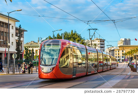 City tram on a street of Casablanca, Morocco 28797730