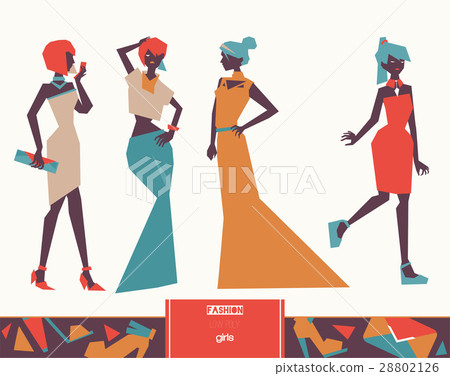Vector set with creative low poly fashion girls 28802126