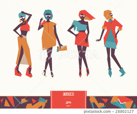 Set with beautiful stylish fashion girls posing 28802127