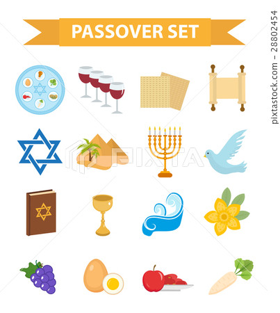 Passover icons set. flat, cartoon style. Jewish Passover icons set. flat, cartoon style. Jewish 28802454