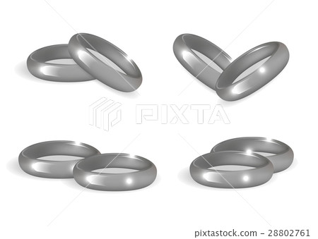 Realistic wedding silver rings set. 3d bands 28802761