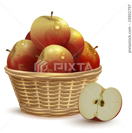 Full Wicker basket with red apples 28802797