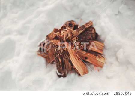 firewood on snow. Concept of winter picnic 28803045