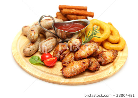 Snacks - chicken wing, sausage and squid rings Snacks - chicken wing, sausage and squid rings 28804481