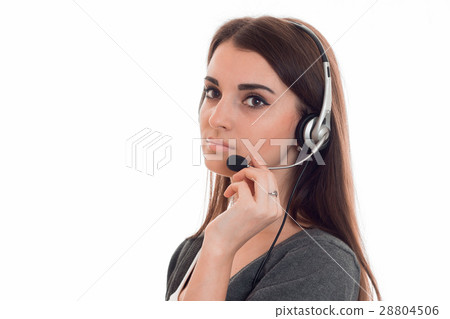 Portrait of serious young girl in headphones that Portrait of serious young girl in headphones that 28804506