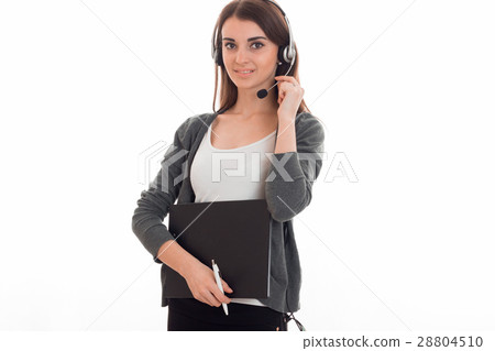 cute young girl stands in the headphones and cute young girl stands in the headphones and 28804510