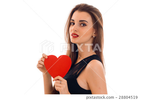 sexy young girl with red lipstick is holding a sexy young girl with red lipstick is holding a 28804519