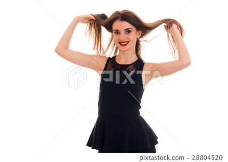 beautiful girl in black dress holding the hands of beautiful girl in black dress holding the hands of 28804520