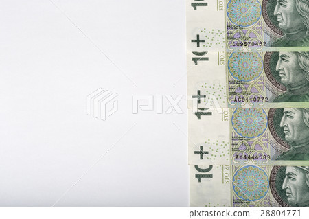 Polish zloty banknotes on white paper background 28804771
