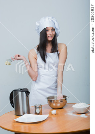 sexy woman in chef uniform knead the dough sexy woman in chef uniform knead the dough 28805937