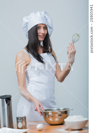 sexy woman in chef uniform knead the dough sexy woman in chef uniform knead the dough 28805941