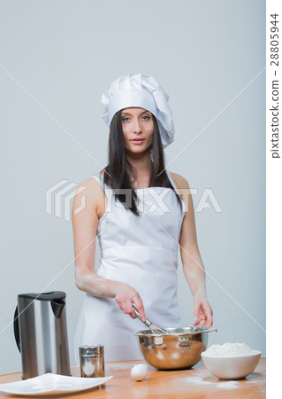 sexy woman in chef uniform knead the dough sexy woman in chef uniform knead the dough 28805944