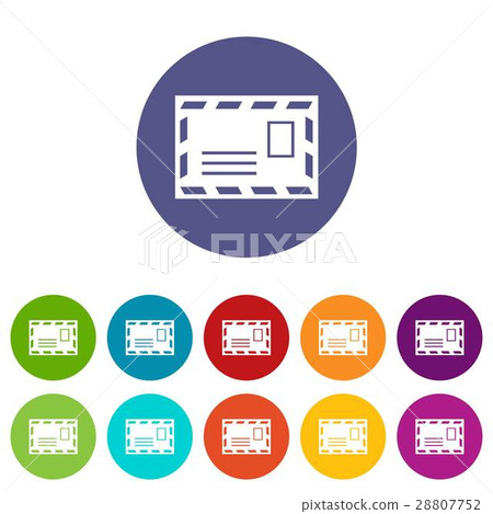 Postage envelope with stamp set icons Postage envelope with stamp set icons 28807752