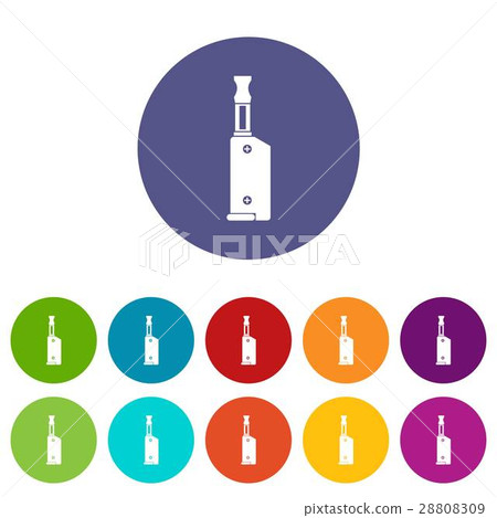 Electronic cigarette with mouthpiece set icons Electronic cigarette with mouthpiece set icons 28808309