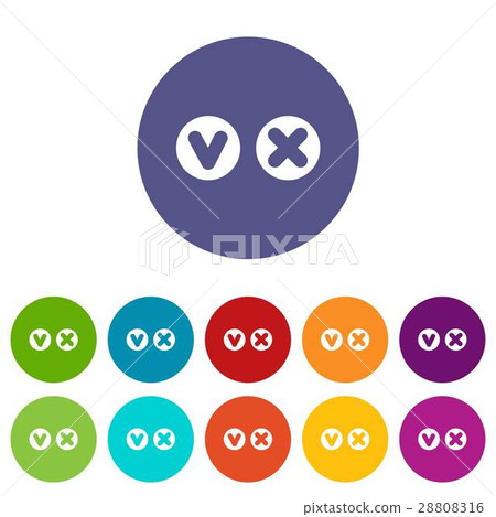 Fat tick and cross in circles set icons Fat tick and cross in circles set icons 28808316