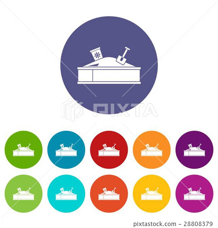 Sandbox with bucket and shovel set icons 28808379