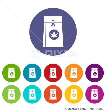 Bag with cannabis set icons Bag with cannabis set icons 28808382