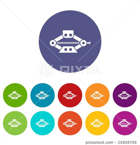 Red scissor car jack set icons 28808598
