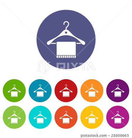 Scarf on coat hanger set icons Scarf on coat hanger set icons 28808663