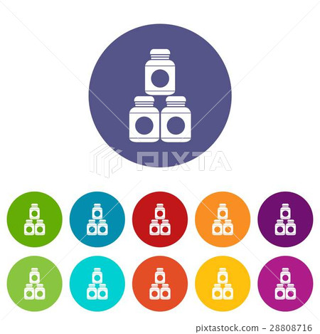 Sport nutrition containers set icons Sport nutrition containers set icons 28808716