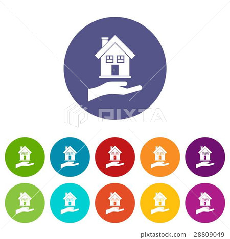 Hand holding house set icons Hand holding house set icons 28809049