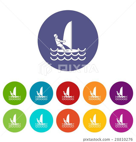 Man on windsurf set icons Man on windsurf set icons 28810276