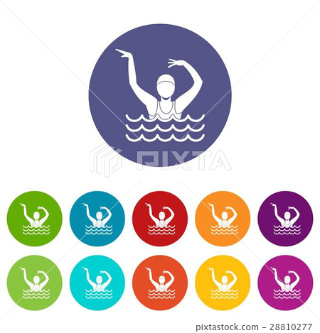 Swimmer in a swimming pool set icons Swimmer in a swimming pool set icons 28810277