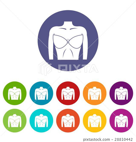 Female breast in a bra set icons Female breast in a bra set icons 28810442