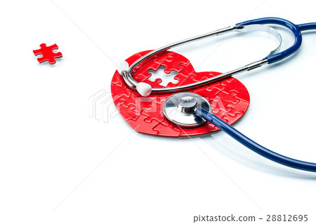 Heart disease, puzzle heart with stethoscope 28812695