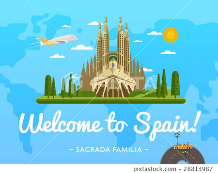 Welcome to Spain poster with famous attraction Welcome to Spain poster with famous attraction 28813987