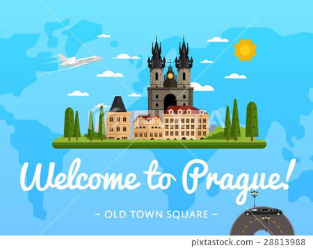 Welcome to Prague poster with famous attraction 28813988