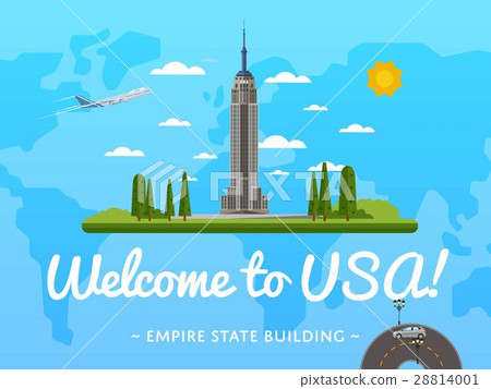 Welcome to USA poster with famous attraction 28814001