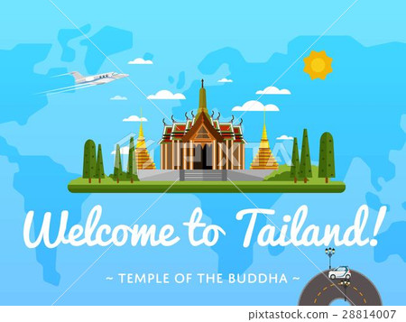 Welcome to Thailand poster with famous attraction