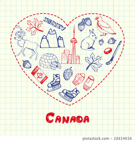 Canada Symbols Pen Drawn Doodles Vector Collection 28814016