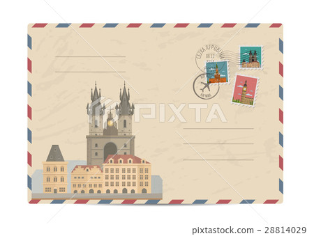 Vintage postal envelope with stamps Vintage postal envelope with stamps 28814029