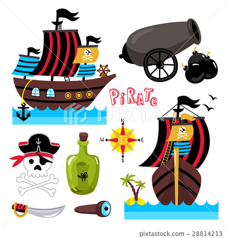 Funny pirate elements isolated on white background Funny pirate elements isolated on white background 28814213