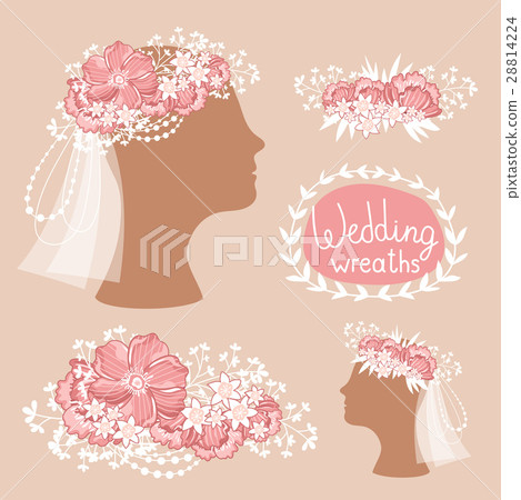 Bridal wreath on the heads, raster illustration 28814224