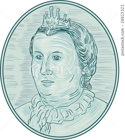 18th Century European Empress Bust Oval Drawing 28815321