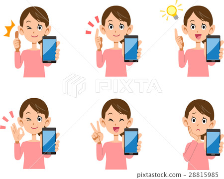 A set of female smartphone expressions and gestures A set of female smartphone expressions and gestures 28815985